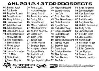 2012-13 Choice AHL Top Prospects #NNO Mika Zibanejad / Justin Schultz Back