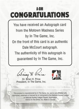 2012-13 In The Game Motown Madness - Autographs #A-DM Dale McCourt Back