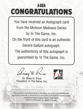 2012-13 In The Game Motown Madness - Autographs #A-GGA Gerard Gallant Back
