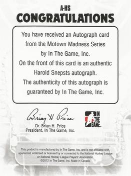 2012-13 In The Game Motown Madness - Autographs #A-HS Harold Snepsts Back