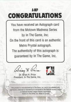 2012-13 In The Game Motown Madness - Autographs #A-MP Metro Prystai Back