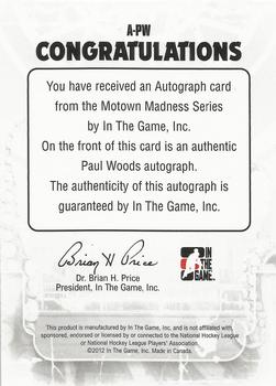 2012-13 In The Game Motown Madness - Autographs #A-PW Paul Woods Back