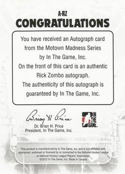 2012-13 In The Game Motown Madness - Autographs #A-RZ Rick Zombo Back