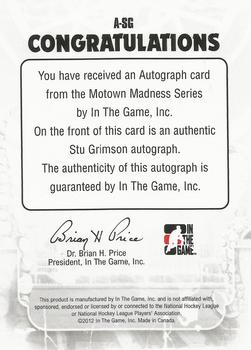 2012-13 In The Game Motown Madness - Autographs #A-SG Stu Grimson Back