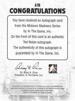 2012-13 In The Game Motown Madness - Autographs #A-TN Ted Nolan Back
