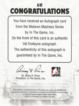2012-13 In The Game Motown Madness - Autographs #A-VF Val Fonteyne Back