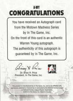 2012-13 In The Game Motown Madness - Autographs #A-WY Warren Young Back