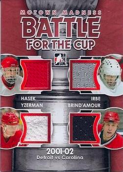 2012-13 In The Game Motown Madness - Battle For The Cup Jerseys #BFC-03 Dominik Hasek / Steve Yzerman / Arturs Irbe / Rod Brind'Amour Front