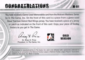 2012-13 In The Game Motown Madness - Game Used Jersey Gold #M-01 Steve Yzerman Back