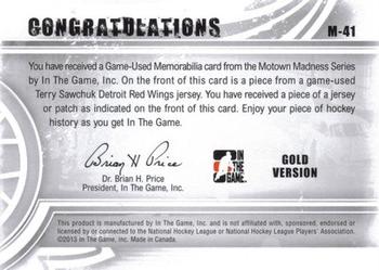 2012-13 In The Game Motown Madness - Game Used Jersey Gold #M-41 Terry Sawchuk Back