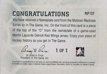 2012-13 In The Game Motown Madness - Nameplate #NP-07 Martin Lapointe Back