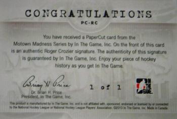 2012-13 In The Game Motown Madness - Papercuts Autographs #PC-RC Roger Crozier Back