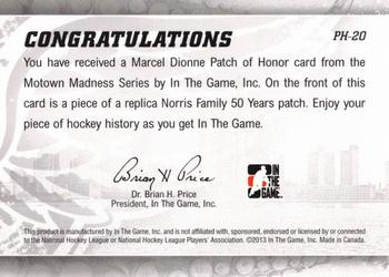 2012-13 In The Game Motown Madness - Patch of Honor #PH-20 Marcel Dionne Back
