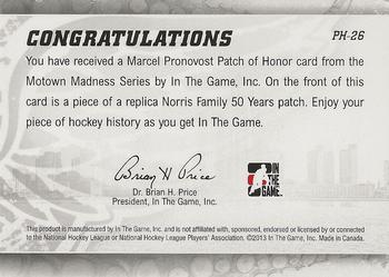 2012-13 In The Game Motown Madness - Patch of Honor #PH-26 Marcel Pronovost Back