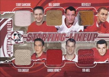 2012-13 In The Game Motown Madness - Starting Lineup Jerseys #SL-02 Terry Sawchuk / Bill Gadsby / Red Kelly / Ted Lindsay / Gordie Howe / Sid Abel Front