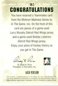 2012-13 In The Game Motown Madness - Teammates Jerseys Gold #TM-13 Larry Murphy / Nicklas Lidstrom Back