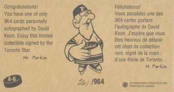 1994-95 Parkhurst Tall Boys 1964-65 - Autographs #A-6 Dave Keon Back
