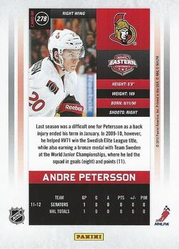 2011-12 Panini Rookie Anthology - Contenders Calder Contenders #278 Andre Petersson Back