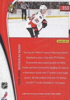 2011-12 Panini Rookie Anthology - Pinnacle Ice Breakers #353 Andre Petersson Back