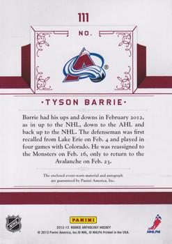 2012-13 Panini Rookie Anthology #111 Tyson Barrie Back