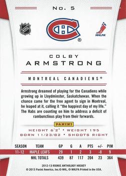 2012-13 Panini Rookie Anthology #5 Colby Armstrong Back