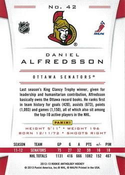 2012-13 Panini Rookie Anthology #42 Daniel Alfredsson Back