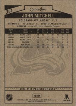 2013-14 O-Pee-Chee #351 John Mitchell Back