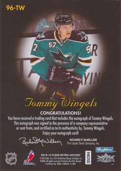 2012-13 Fleer Retro - 1996-97 Skybox Autographics #96-TW Tommy Wingels Back