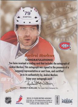 2012-13 Fleer Retro - Autographics 1999 #99-AM Andrei Markov Back