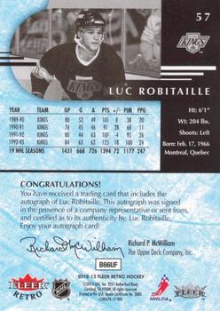 2012-13 Fleer Retro - Autographs #57 Luc Robitaille Back