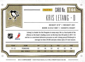 2012-13 Panini Limited - Gold #144 Kristopher Letang Back
