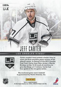 2012-13 Panini Limited - Limited Jersey #LJ-JC Jeff Carter Back