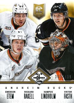 2012-13 Panini Limited - Rookie Redemption #R-ANA Emerson Etem / Rickard Rakell / Hampus Lindholm / Viktor Fasth Front