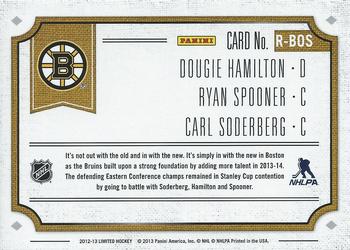 2012-13 Panini Limited - Rookie Redemption #R-BOS Dougie Hamilton / Ryan Spooner / Carl Soderberg Back