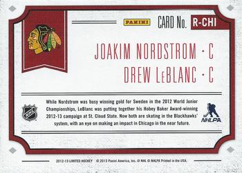 2012-13 Panini Limited - Rookie Redemption #R-CHI Joakim Nordstrom / Drew LeBlanc Back