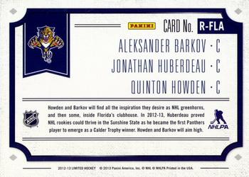 2012-13 Panini Limited - Rookie Redemption #R-FLA Aleksander Barkov / Jonathan Huberdeau / Quinton Howden Back