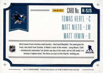 2012-13 Panini Limited - Rookie Redemption #R-SJS Tomas Hertl / Matt Nieto / Matt Irwin Back