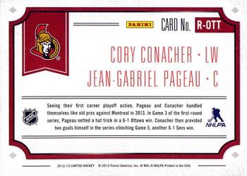 2012-13 Panini Limited - Rookie Redemption #R-OTT Cory Conacher / Jean-Gabriel Pageau Back