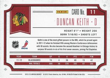 2012-13 Panini Limited - Silver #11 Duncan Keith Back