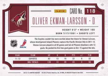 2012-13 Panini Limited - Silver #118 Oliver Ekman-Larsson Back