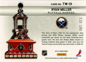 2012-13 Panini Limited - Trophy Winners #TW-13 Ryan Miller Back