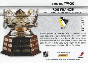 2012-13 Panini Limited - Trophy Winners #TW-30 Ron Francis Back