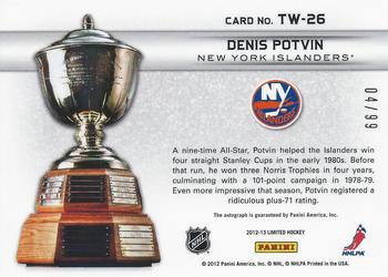 2012-13 Panini Limited - Trophy Winners Signatures #TW-26 Denis Potvin Back
