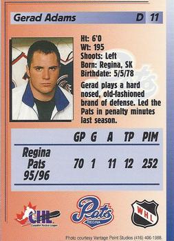1996-97 Regina Pats (WHL) #11 Gerad Adams Back