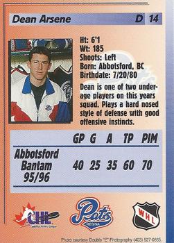 1996-97 Regina Pats (WHL) #14 Dean Arsene Back