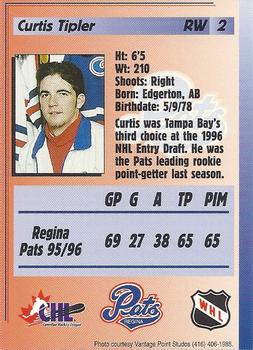1996-97 Regina Pats (WHL) #2 Curtis Tipler Back