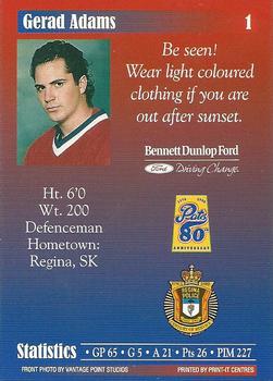 1997-98 Regina Pats (WHL) Police #1 Gerad Adams Back