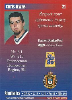 1997-98 Regina Pats (WHL) Police #21 Chris Kwas Back