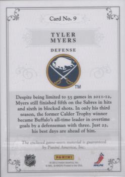 2011-12 Panini Dominion - Jerseys Patches #9 Tyler Myers Back