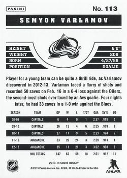 2013-14 Score #113 Semyon Varlamov Back